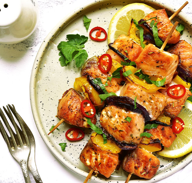 Grilled salmon skewers